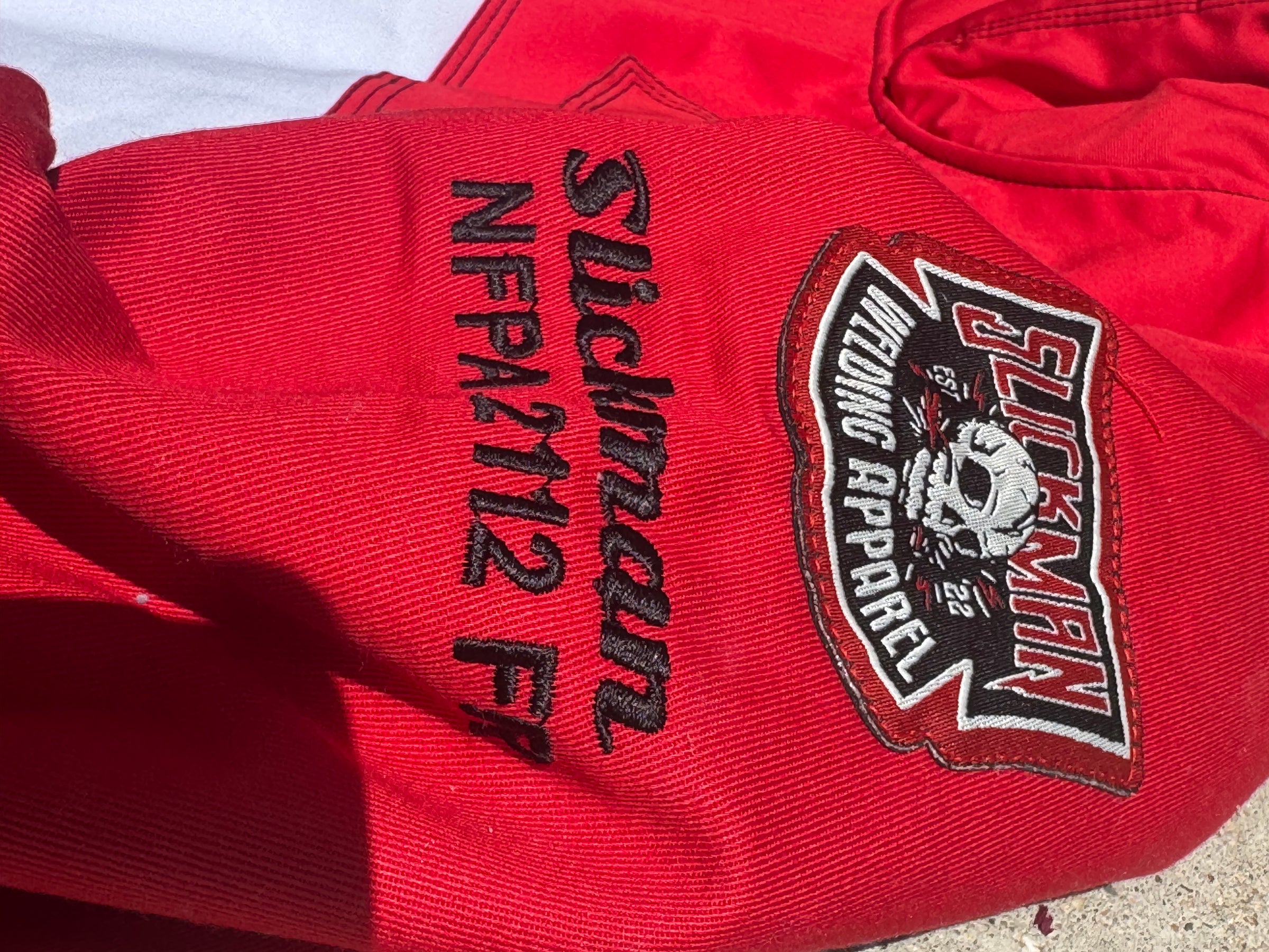 Slickman Red/White FR Dual Layer Hoodie with Leather Pocket